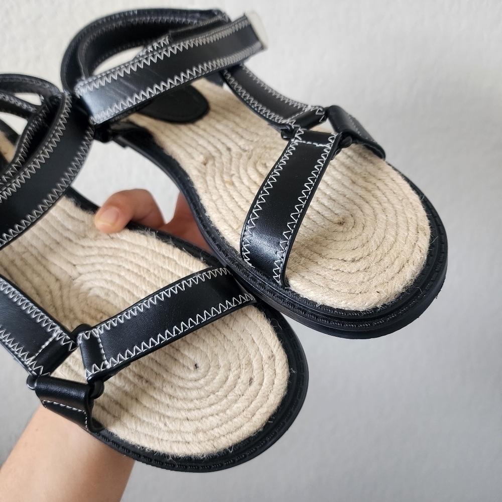 Zara Flat Jute Espadrille Slingback Strappy Black Sandal Boho Vacation Retro 39 - Picture 3 of 8